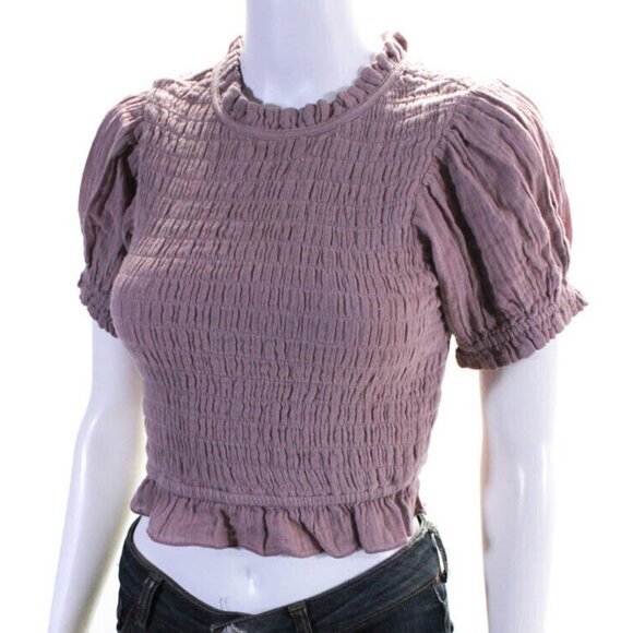 Free people short sleeve crew neck gauze smocked shirt Mauve size XS top - Picture 2 of 4